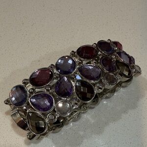 Purple Multicolor Gem Stretch Bracelet Add-On Statement Bracelet